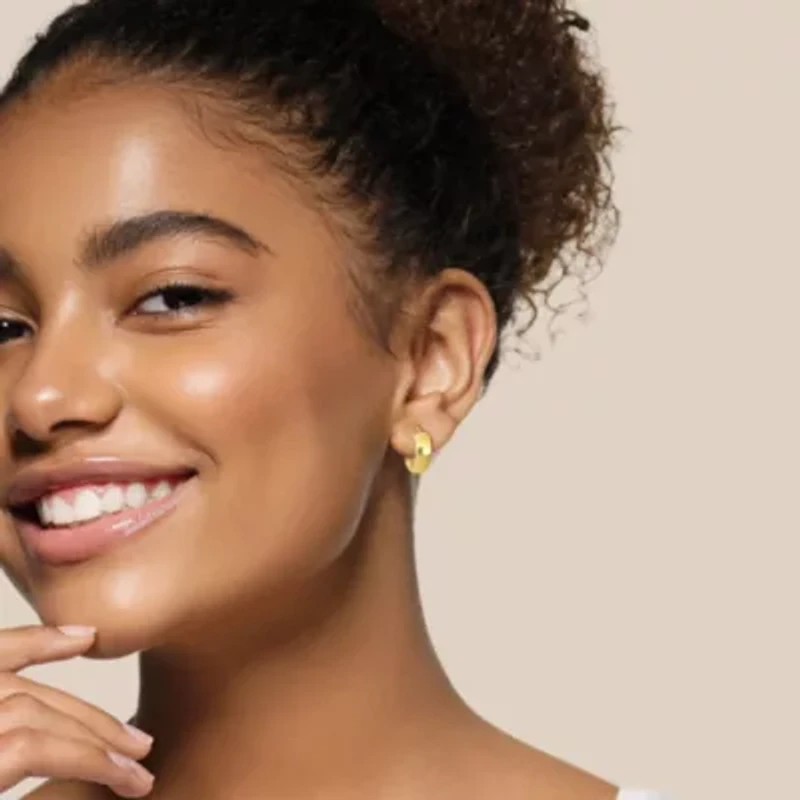 15mm Satin Finish Hoop Earrings in 10k Yellow Gold