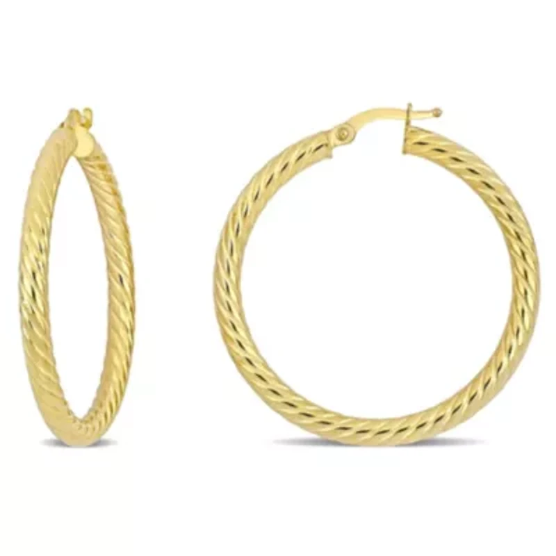 36mm Textured Twist Hoop Earrings in 14k Yellow Gold