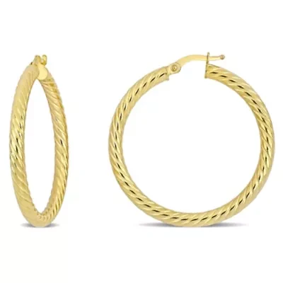 36mm Textured Twist Hoop Earrings in 14k Yellow Gold
