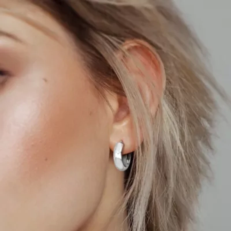 22mm Huggie Hoop Earrings in 10k White Gold