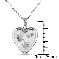Engraved Heart and Hands Locket Pendant with Chain in Sterling Silver