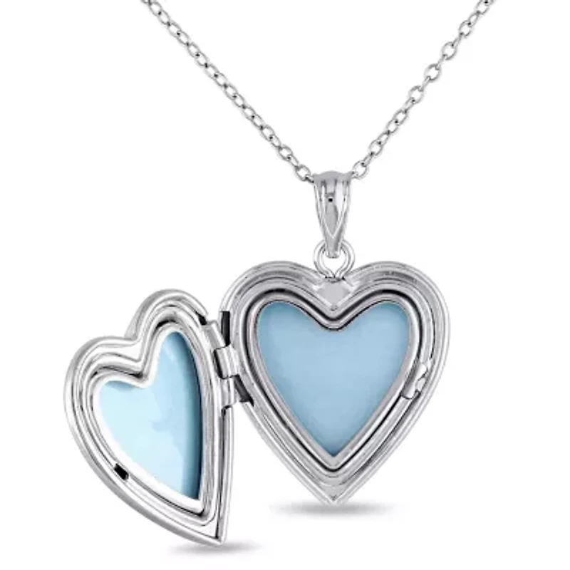 Engraved Heart and Hands Locket Pendant with Chain in Sterling Silver