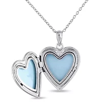 Engraved Heart and Hands Locket Pendant with Chain in Sterling Silver