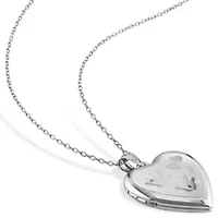 Engraved Heart and Hands Locket Pendant with Chain in Sterling Silver