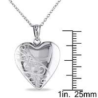 Engraved Filigree Heart Locket Pendant with Chain in Sterling Silver