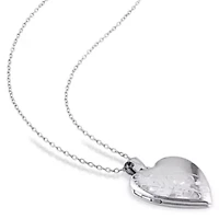 Engraved Filigree Heart Locket Pendant with Chain in Sterling Silver