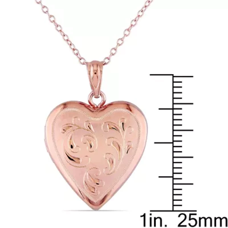 Engraved Filigree Heart Locket Pendant with Chain in Rose Plated Sterling Silver