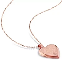 Engraved Filigree Heart Locket Pendant with Chain in Rose Plated Sterling Silver