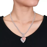 2 Piece Set of Heart Charm Bracelet and Necklace in Two-Tone Rose and White Sterling Silver