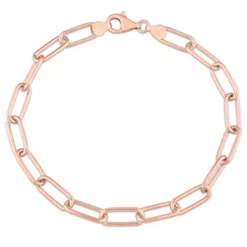 6MM Polished Paperclip Chain Anklet in 18k Rose Gold Plated Sterling Silver, 9"