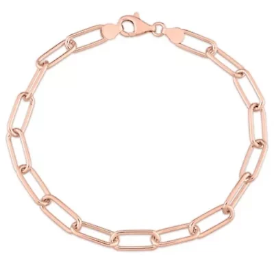 6MM Polished Paperclip Chain Anklet in 18k Rose Gold Plated Sterling Silver, 9"