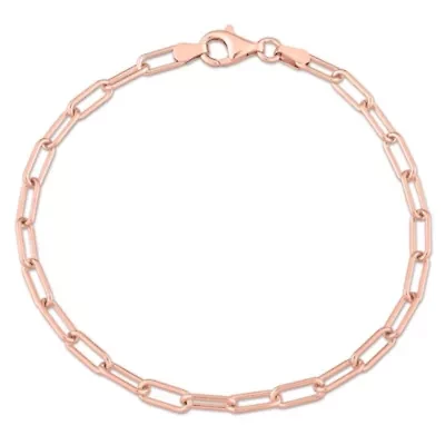 3.5MM Polished Paperclip Chain Bracelet in 18k Rose Gold Plated Sterling Silver, 7.5"