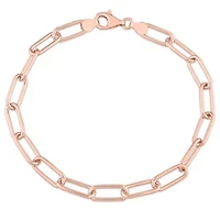 6MM Polished Paperclip Chain Bracelet in 18k Rose Gold Plated Sterling Silver, 9"