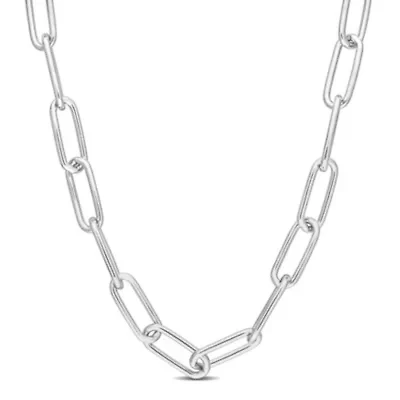 6MM Polished Paperclip Chain Necklace in Sterling Silver, 18"