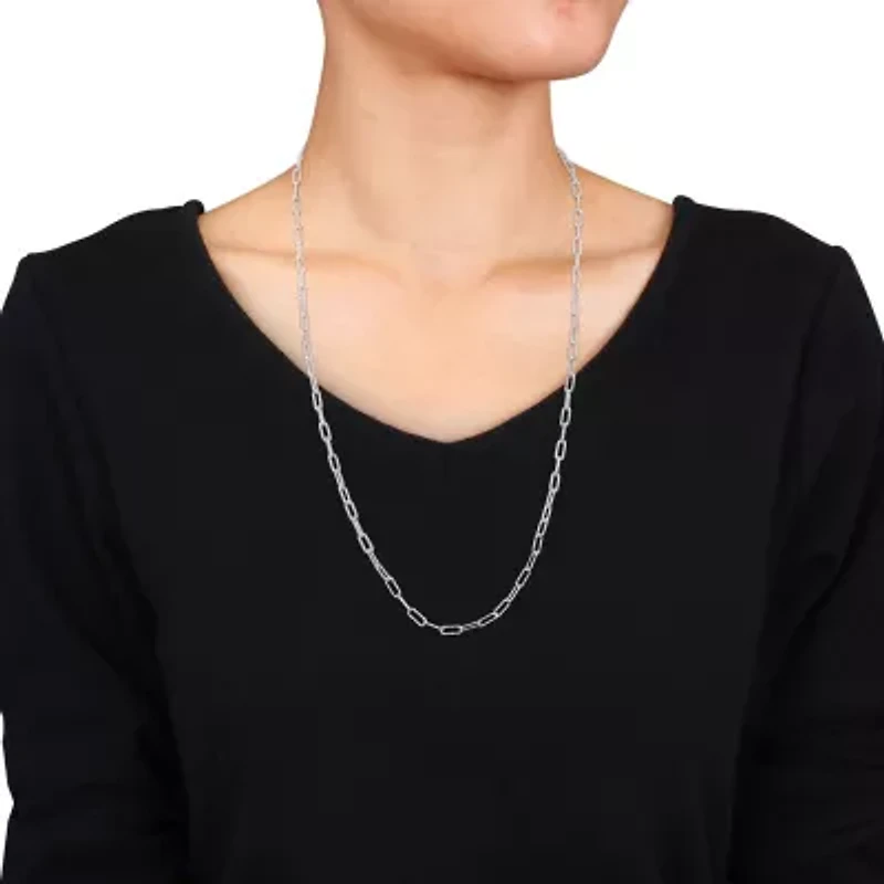 3.5MM Fancy Paperclip Chain Necklace in Sterling Silver, 24"