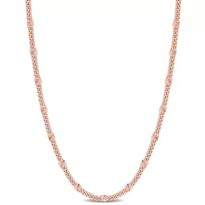 Double Curb Link Chain Necklace in 18k Rose Gold Plated Sterling Silver, 24"