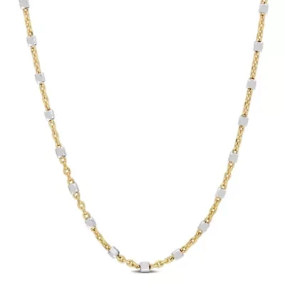 Two-Tone White Bead Chain Necklace in 18k Yellow Gold Plated Sterling Silver, 24"