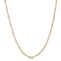 Two-Tone White Bead Chain Necklace in 18k Yellow Gold Plated Sterling Silver, 24"