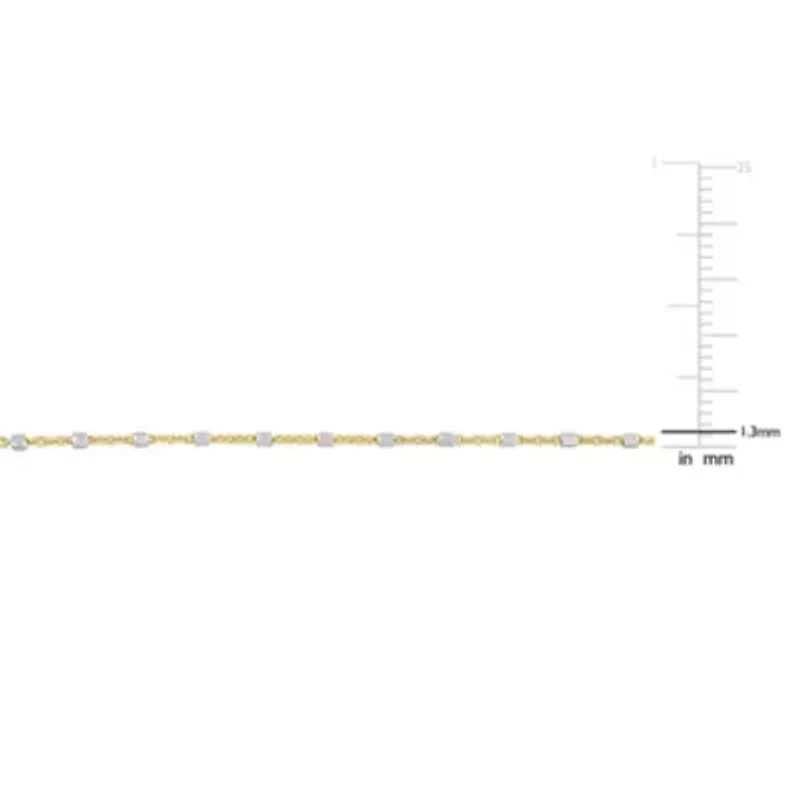 Two-Tone White Bead Chain Necklace in 18k Yellow Gold Plated Sterling Silver, 24"