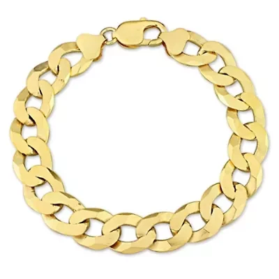 12.5MM Flat Curb Chain Anklet in 18k Yellow Gold Plated Sterling Silver, 9"