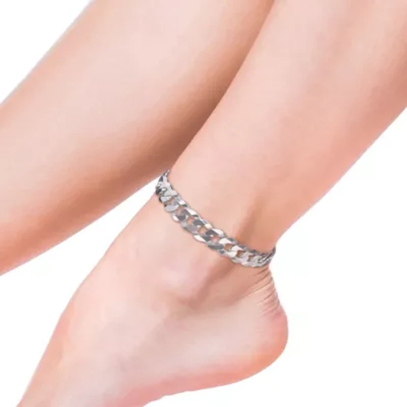 10.2MM Curb Link Chain Anklet in Sterling Silver, 9"