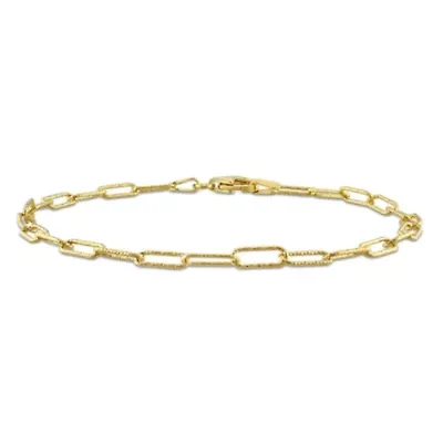 3MM Fancy Paperclip Chain Bracelet in 18k Yellow Gold Plated Sterling Silver, 9"