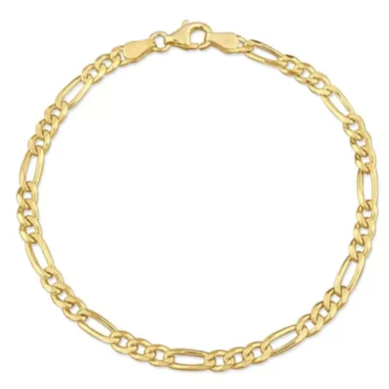 3.8MM Figaro Bracelet in 18k Yellow Gold Plated Sterling Silver, 9