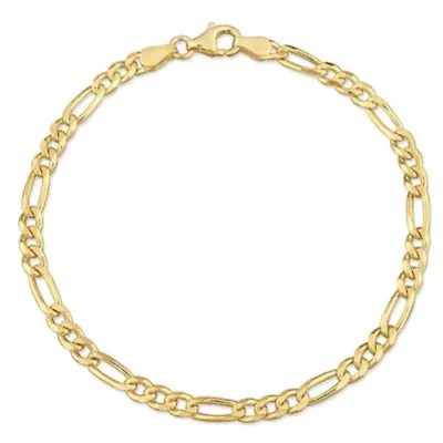 3.8MM Figaro Bracelet in 18k Yellow Gold Plated Sterling Silver, 9