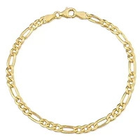 3.8MM Figaro Bracelet in 18k Yellow Gold Plated Sterling Silver, 9