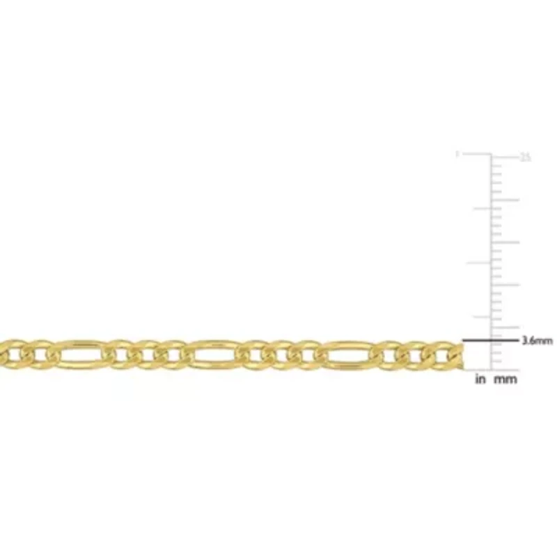 3.8MM Figaro Bracelet in 18k Yellow Gold Plated Sterling Silver, 9