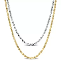 2.2MM Rope Chain Necklace Set 18"ch 18k Yellow Gold Plated and 16"ch White Sterling Silver