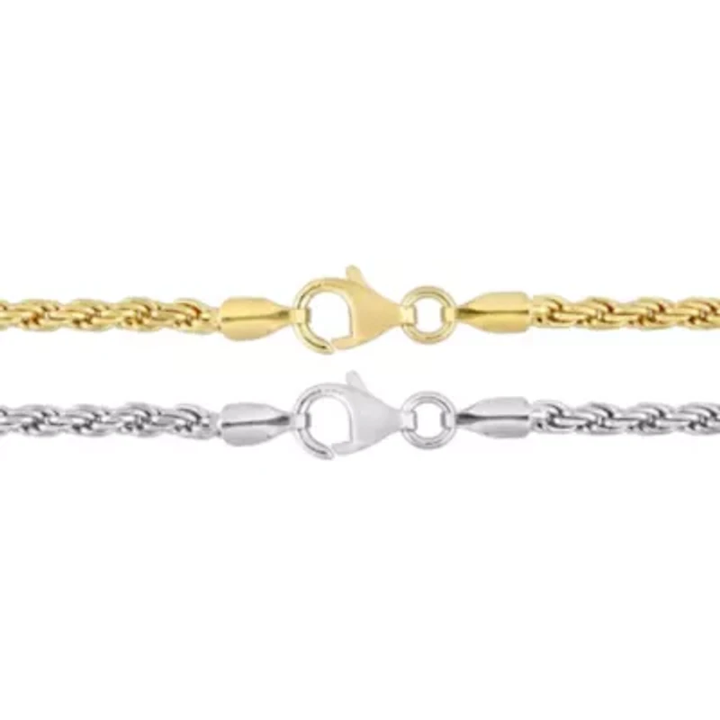 2.2MM Rope Chain Necklace Set 18"ch 18k Yellow Gold Plated and 16"ch White Sterling Silver