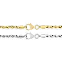 2.2MM Rope Chain Necklace Set 18"ch 18k Yellow Gold Plated and 16"ch White Sterling Silver