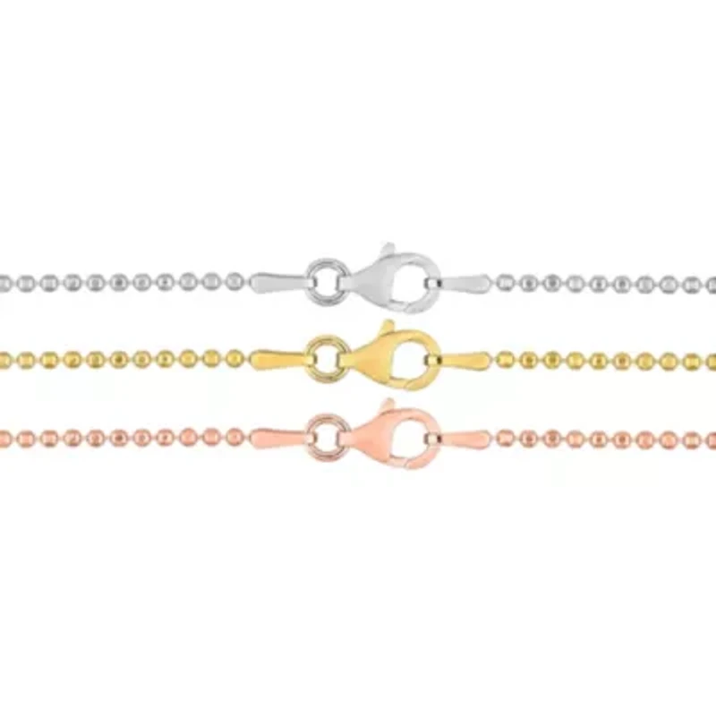 3 Pc Set of 1.5MM Ball Chain Necklaces in White Rose & Yellow Plated Sterling Silver