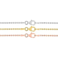 3 Pc Set of 1.5MM Ball Chain Necklaces in White Rose & Yellow Plated Sterling Silver
