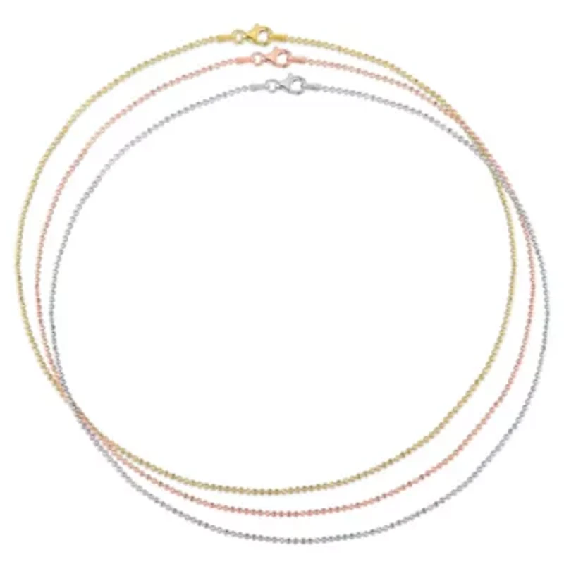 3 Pc Set of 1.5MM Ball Chain Necklaces in White Rose & Yellow Plated Sterling Silver