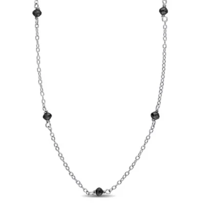 1 CT TW Black Diamond Bead Necklace in Sterling Silver