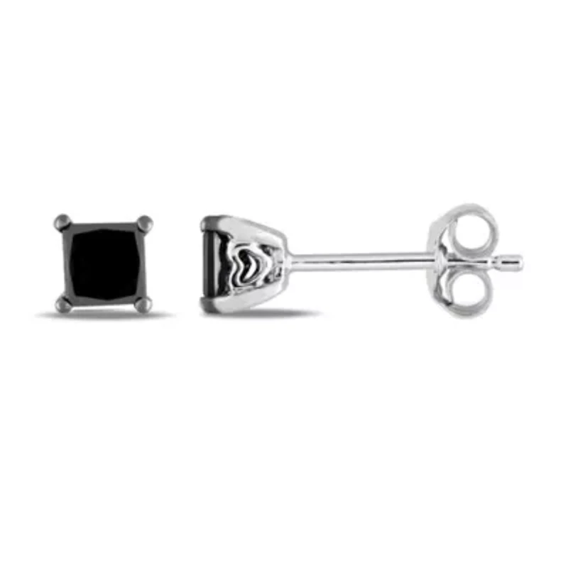1/2 CT TW Princess Cut Black Diamond Stud Earrings in Sterling Silver