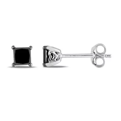 1/2 CT TW Princess Cut Black Diamond Stud Earrings in Sterling Silver