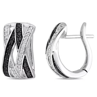 1/2 CT TW Black and White Diamond Crisscross Earrings in Sterling Silver