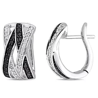 1/2 CT TW Black and White Diamond Crisscross Earrings in Sterling Silver