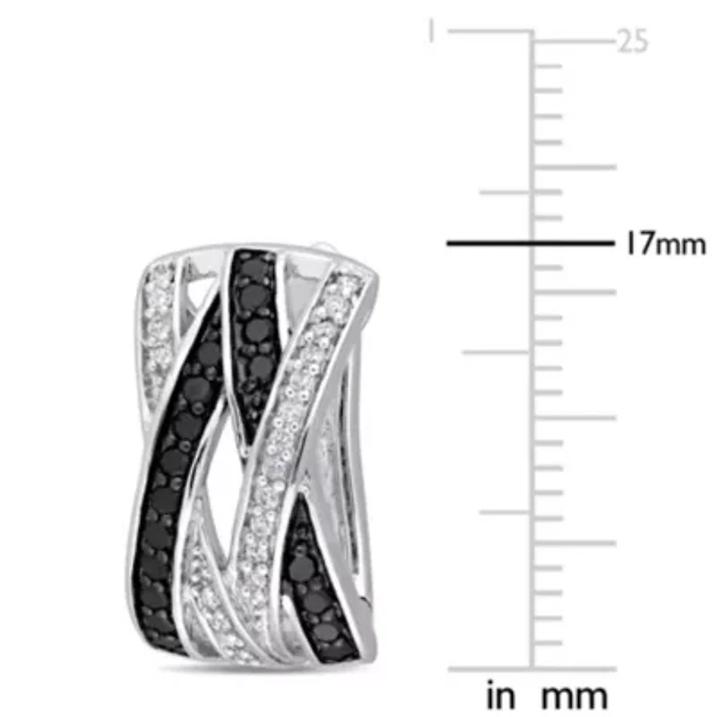 1/2 CT TW Black and White Diamond Crisscross Earrings in Sterling Silver
