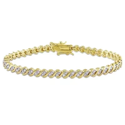 1 CT TW Diamond "S" Link Tennis Bracelet in Yellow Plated Silver