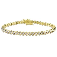 1 CT TW Diamond "S" Link Tennis Bracelet in Yellow Plated Silver