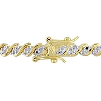 1 CT TW Diamond "S" Link Tennis Bracelet in Yellow Plated Silver