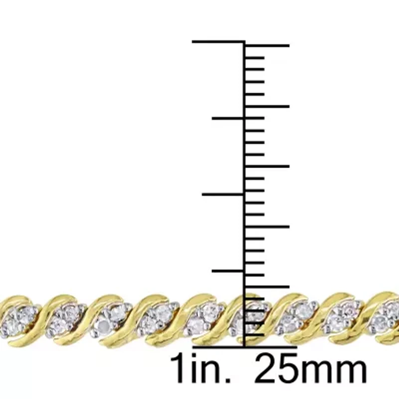 1 CT TW Diamond "S" Link Tennis Bracelet in Yellow Plated Silver
