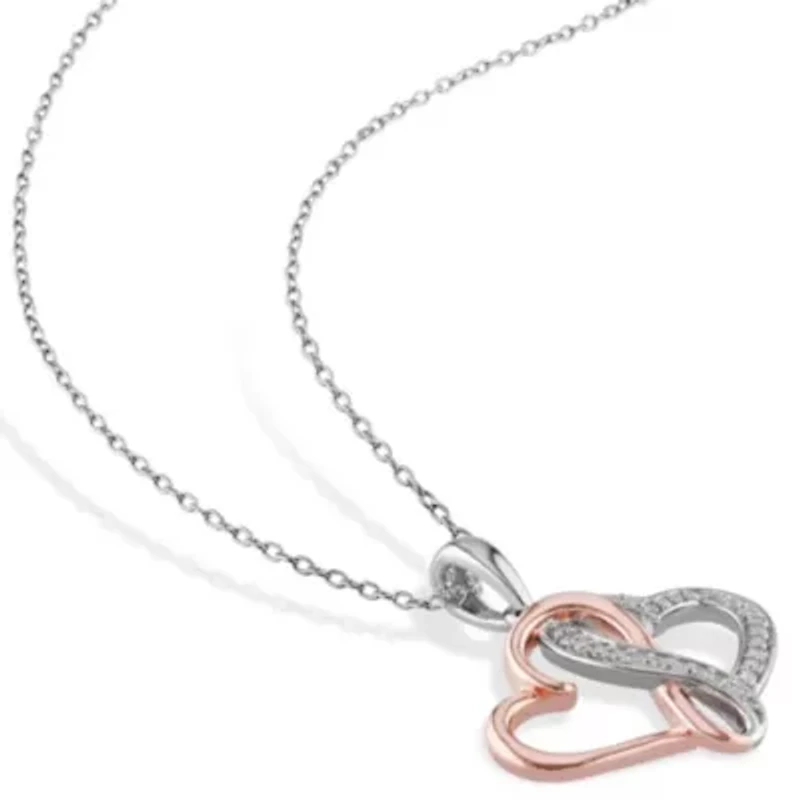 2-Piece Set 1/5 CT TW Diamond Linked Heart Stud Earrings and Necklace in 2-Tone Sterling Silver