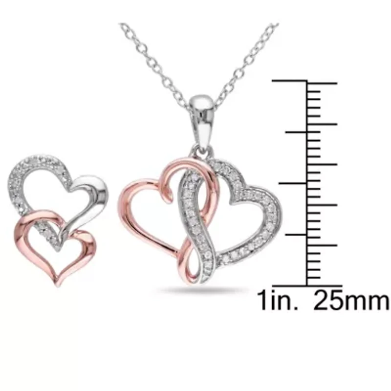 2-Piece Set 1/5 CT TW Diamond Linked Heart Stud Earrings and Necklace in 2-Tone Sterling Silver