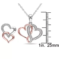 2-Piece Set 1/5 CT TW Diamond Linked Heart Stud Earrings and Necklace in 2-Tone Sterling Silver