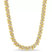1 CT TW Diamond S-Link Tennis Necklace in Yellow Plated Sterling Silver